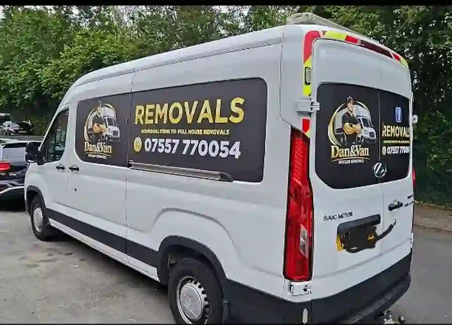 Dan & Van removals van rear three-quarter view